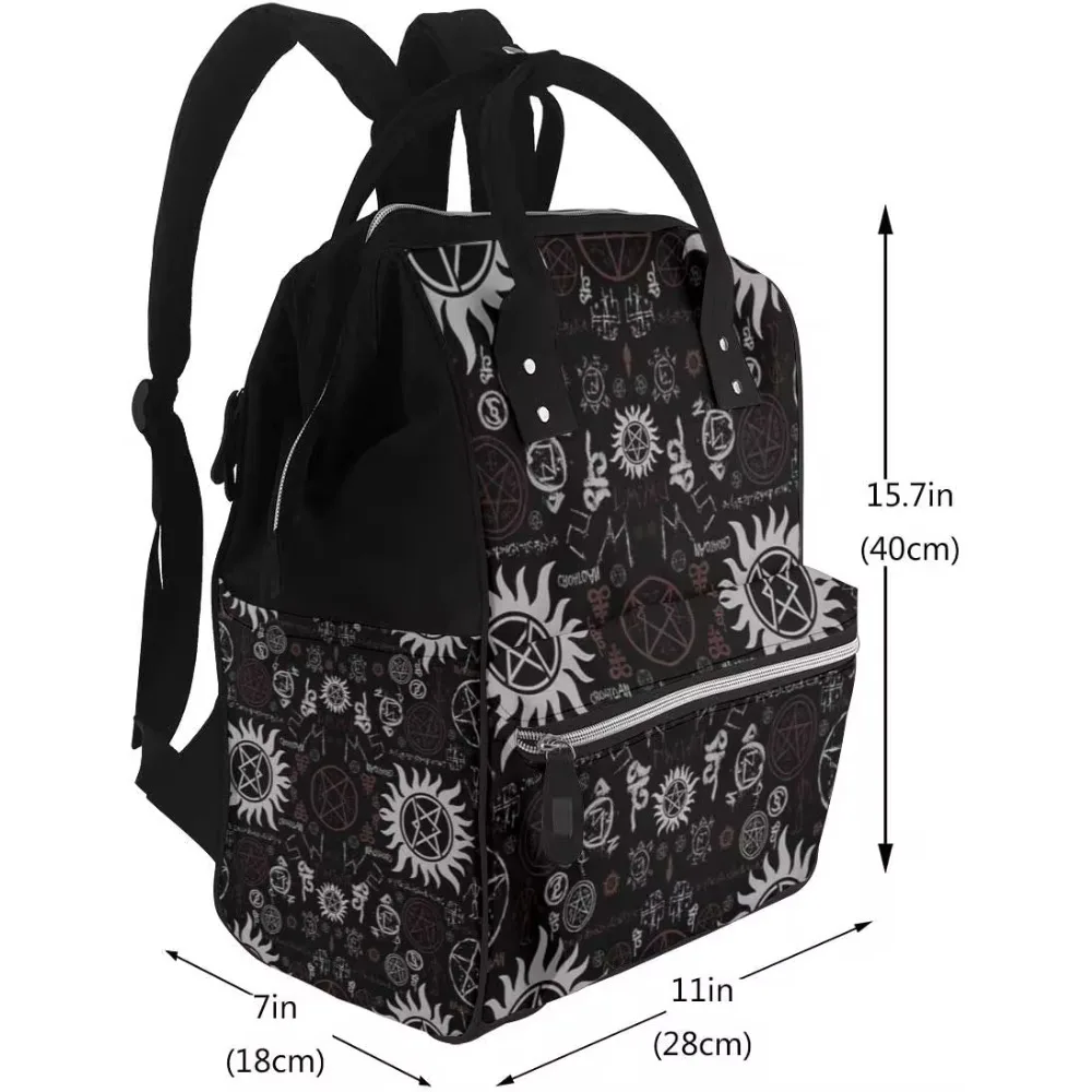 Diaper Bag Supernatural Symbols Black Baby Bag Diaper Waterproof Travel Backpack Woemn Large Capacity Multi-Function Backpacks