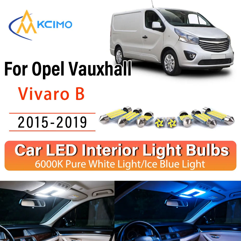 Kit de remplacement d'ampoules LED intérieures pour Opel Vauxhall Vivaro B 2015-2019, éclairage constant, montage direct, pour plafonnier et éclairage de coffre
