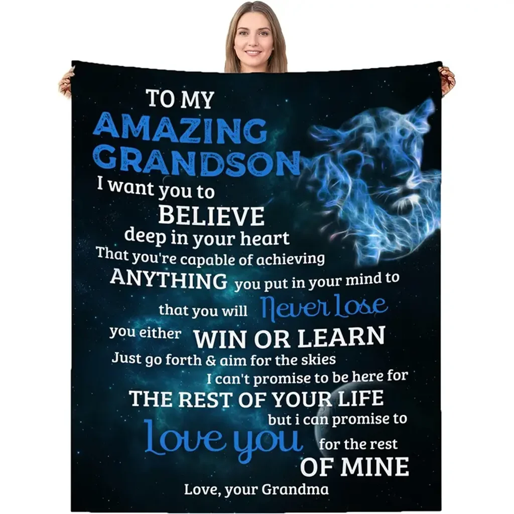 

To My Grandson ,Animal Leopard,Gift for Kids,Flannel Throw Blanket,Cozy Noon Break Blanket for Office Couch Lightweight Soft