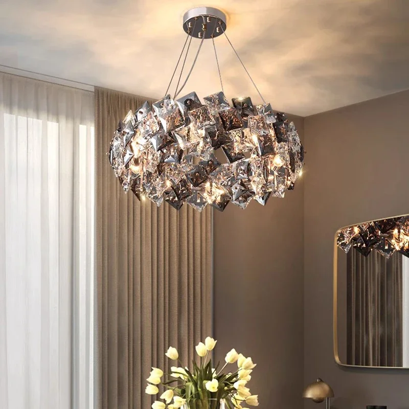 

Nordic luxury Ring Crystal Glass chandelier, lustre Light-emitting diode K9 ceiling APP with RC Dimmable for dining room