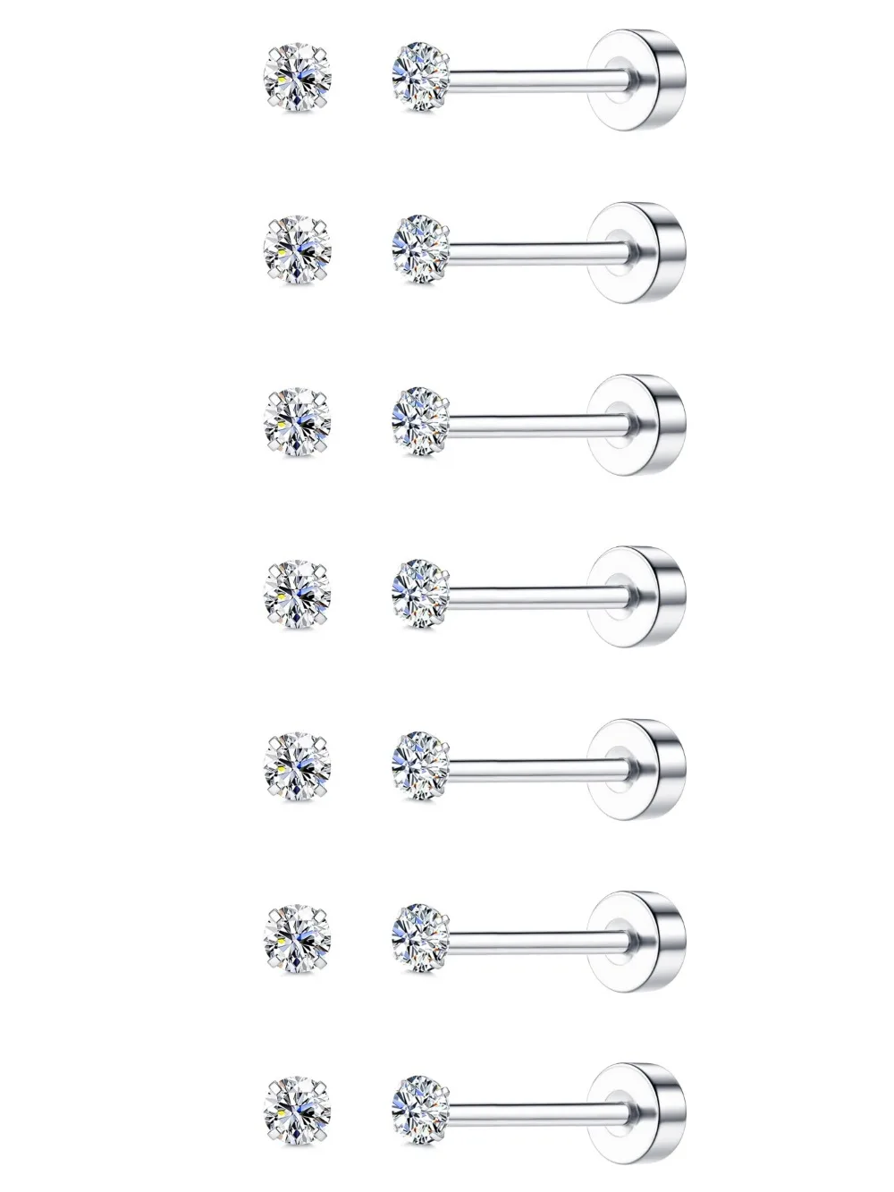 

Bobisty 7 Pairs Gold Plated 5A CZ Flat Back Earrings Surgical Stainless Steel Studs for Women Men Dainty Cartilage Earrings