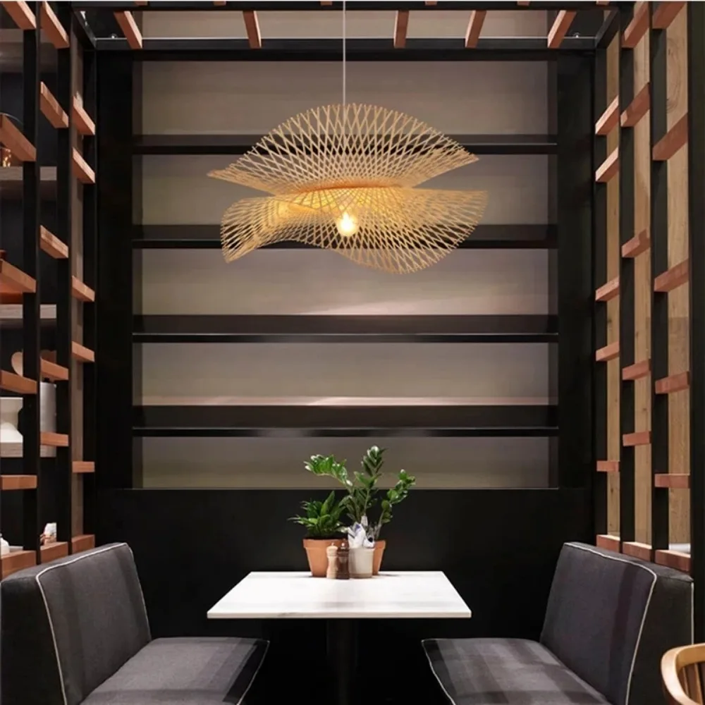 Luzes de bambu moderno pendente, Hanglamp artesanal, Iluminação para a ilha da cozinha, Lustres do restaurante, Estilo asiático