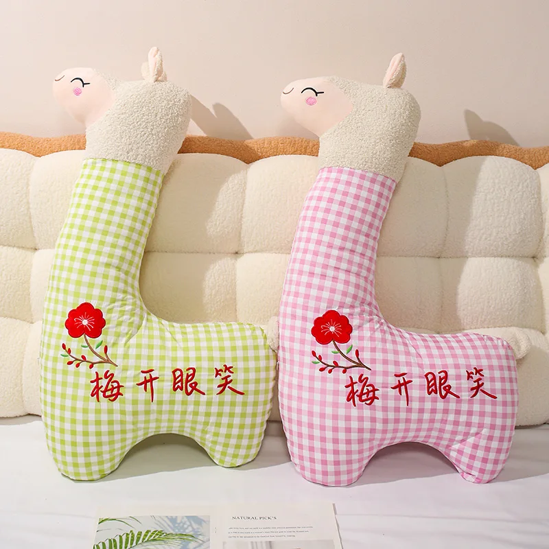 Long Plush Cushion Green Yellow Blue Gingham Alpaca Styles 95/110cm Soft Body Pillow for Sofa Relaxation Reading Nook Rest