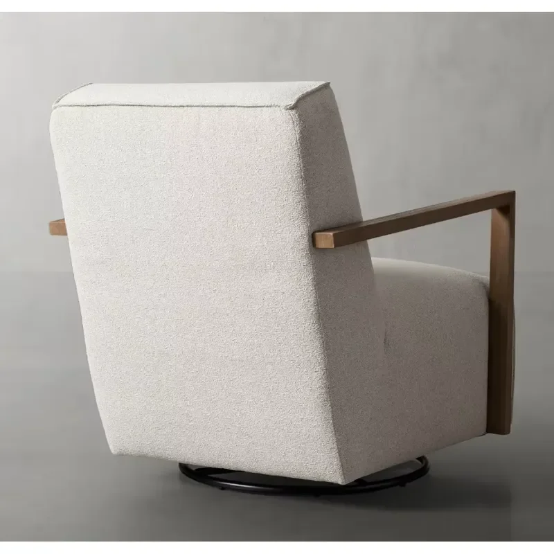 Modern Nordic Fabric Swivel Armchair Wooden Frame Single Sofa Chair for Living Room Dining Room Simple Movable Seat