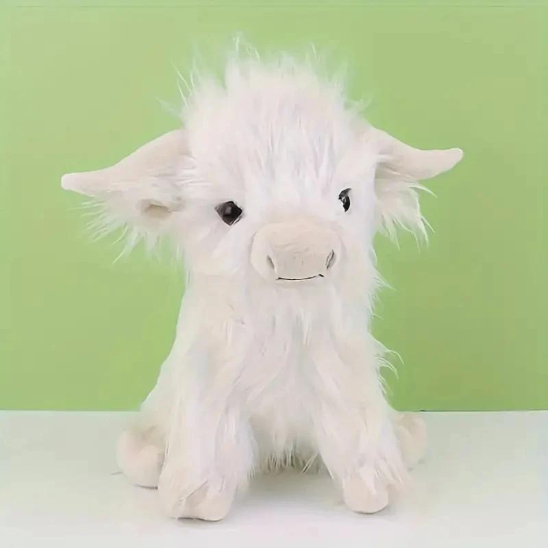 Peluche de Vaca de las Tierras Altas de 30 cm, Simulación de Kyloe Cream, Peluche de Animal, Vaca de las Tierras Altas de Peluche Suave, Regalo para Niños y Niñas