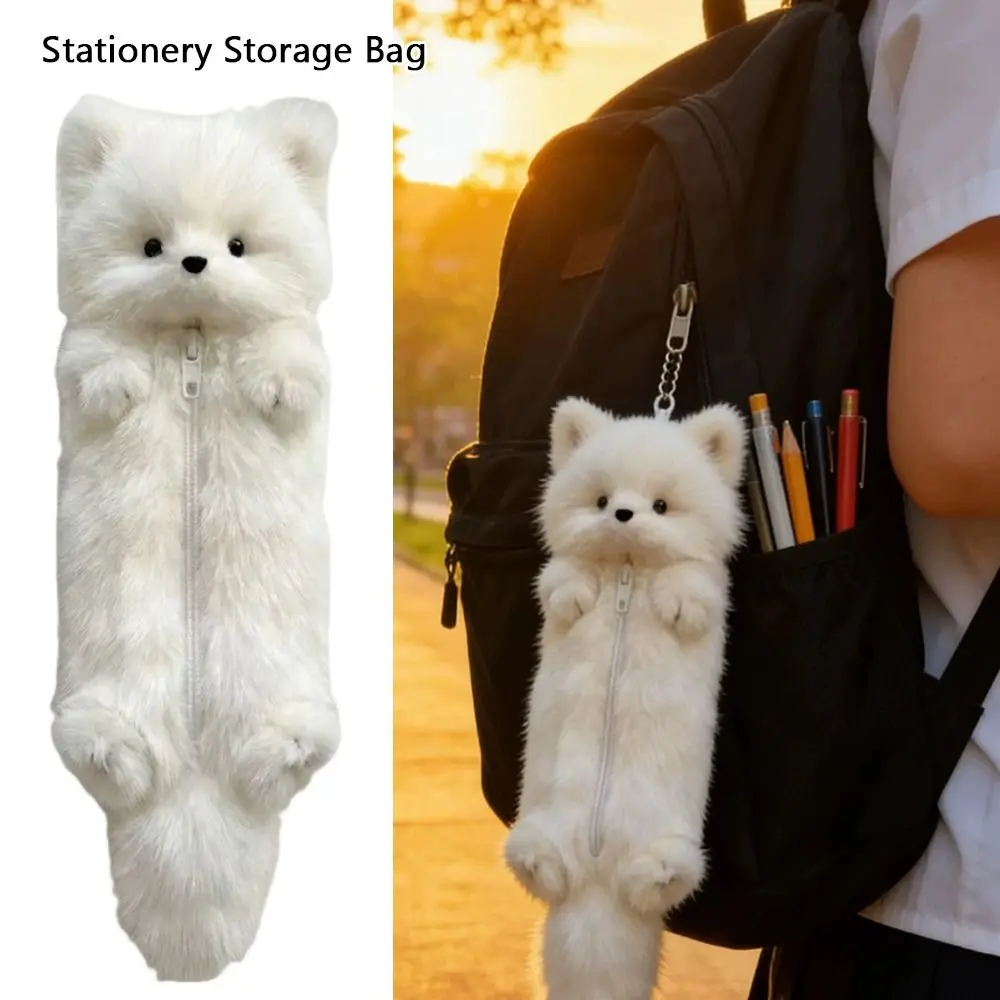Cartoon Pen Bag Fox Shape Zipper Closure Stationery Pouch Large Capacity Stationery Storage Bag Students School Supplies