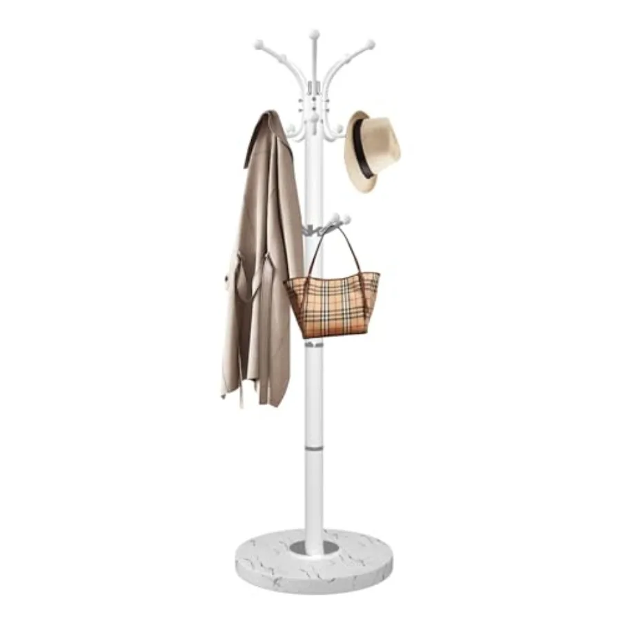

Metal Coat Rack with Natural Marble Base360°Rotary Coat Rack Stand with 14 Hooks Modern Freestanging Coat Racks White Coat Jack