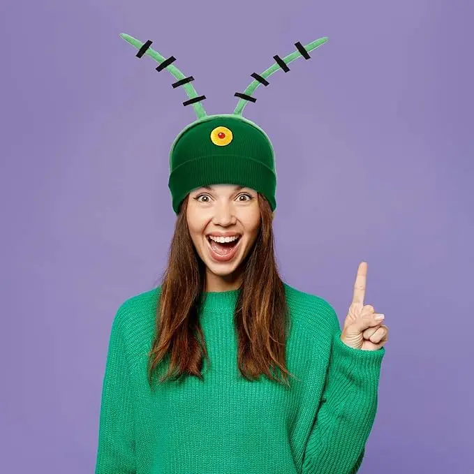 Męskie Damskie Duże Oczy Zielony Kapelusz i Opaska z Antenami na Halloween Kostium Imprezowy Ocean Morze Plankton Anime Cosplay Przebranie Akcesorium