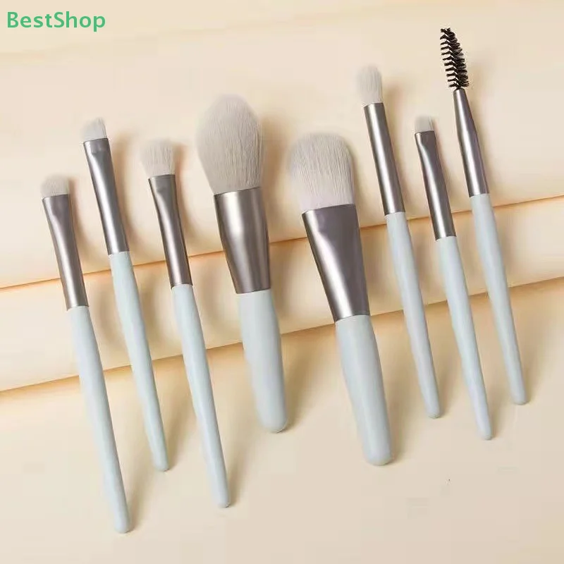 [[ريبيكا] مجموعة فرش مكياج ذات شعيرات ناعمة مكونة من 8 قطع، أدوات تجميل للمبتدئين، فرشاة بودرة ظلال العيون، فرشاة كريم الأساس