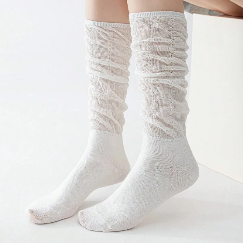Damen Kniestrümpfe Neue Mode Einfarbige Dünne Damen Lange Socken Koreanischer Stil Plissierte Mädchen Strümpfe