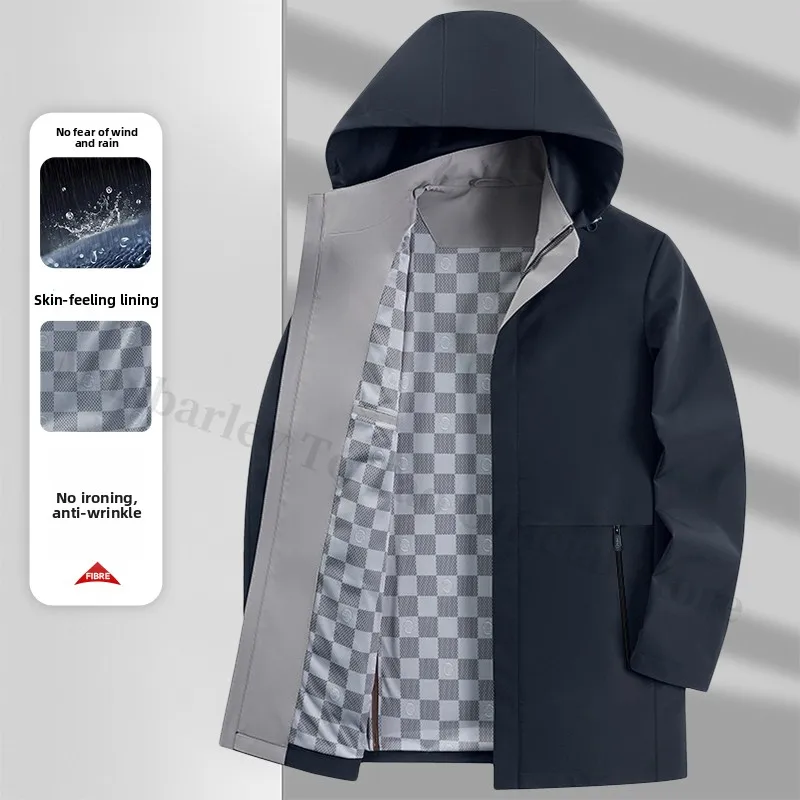 2025 New Autumn Trench Coat Men's Trendy Business Detachable Hooded Coat Jacket Korean Version Waterproof Windbreaker Jackets