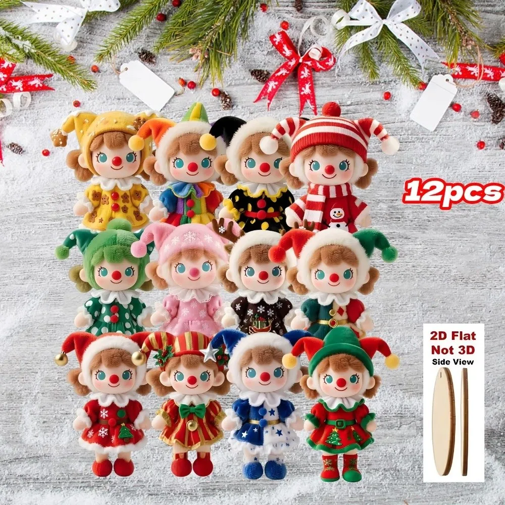 12 قطعة من زينة دمية عيد الميلاد الملونة، زخرفة شجرة عيد الميلاد الخشبية المصنوعة يدويًا، تصميم تقليدي مسطح 2D #1