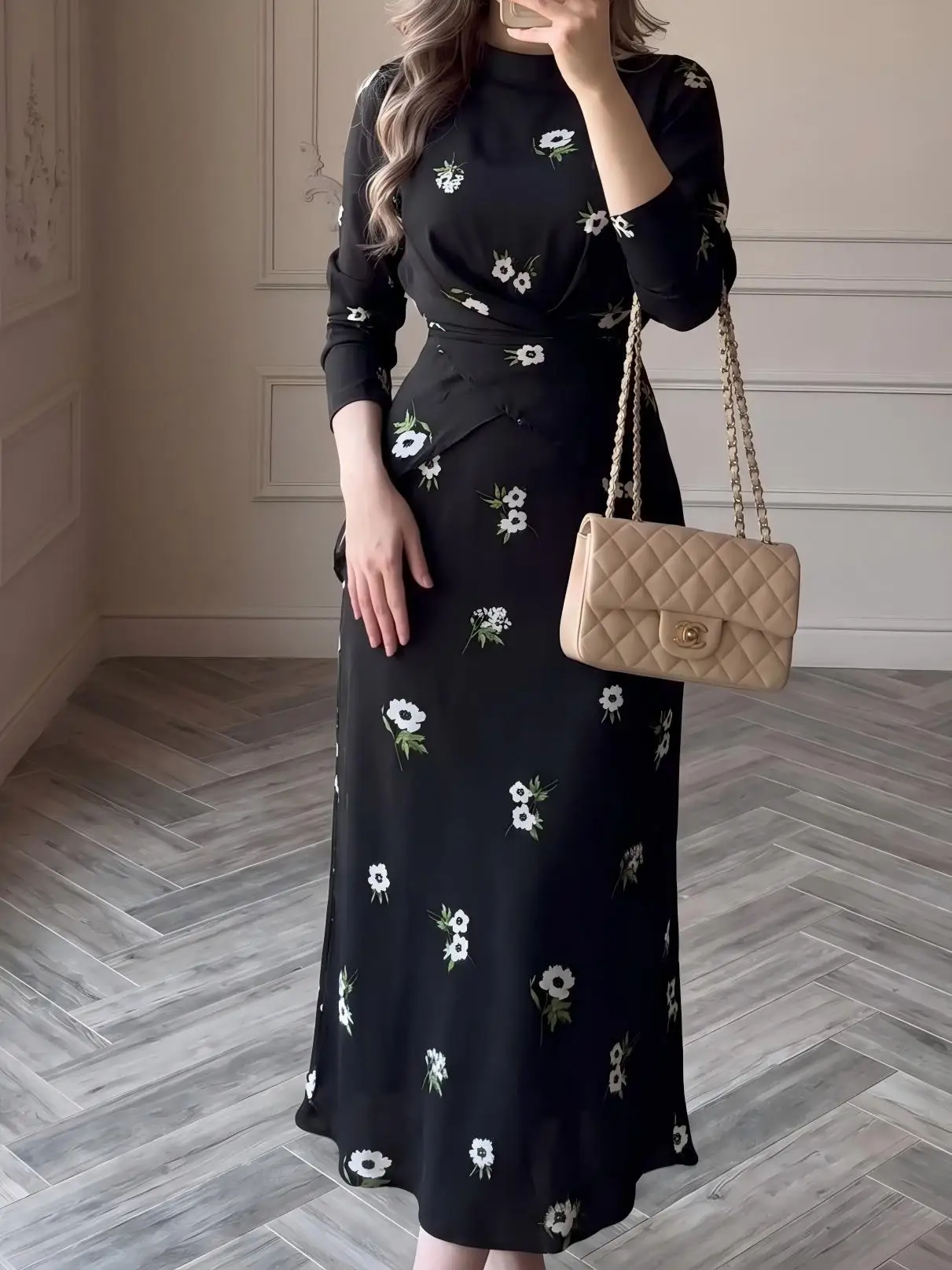 Women Eid Skirt Top 2 Piece Set Flower Print Tops Long Skirts Suit Dubai Islam Muslim Party Outfits Ramadan Morocco Ensemble