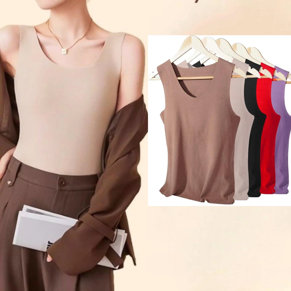 1/2 PCS Autumn Winter Seamless Soft Warm Vest Women Thermal Inner Wear Underwear Crew Neck Tank Top Body Slim Thermo Tops XL-3XL