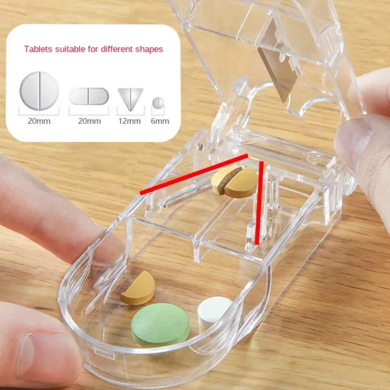 Portable Mini Pill Cutter with Transparent Visible Pill Storage Box Travel Home Tablet Splitter Medicine Organizer Pill Case