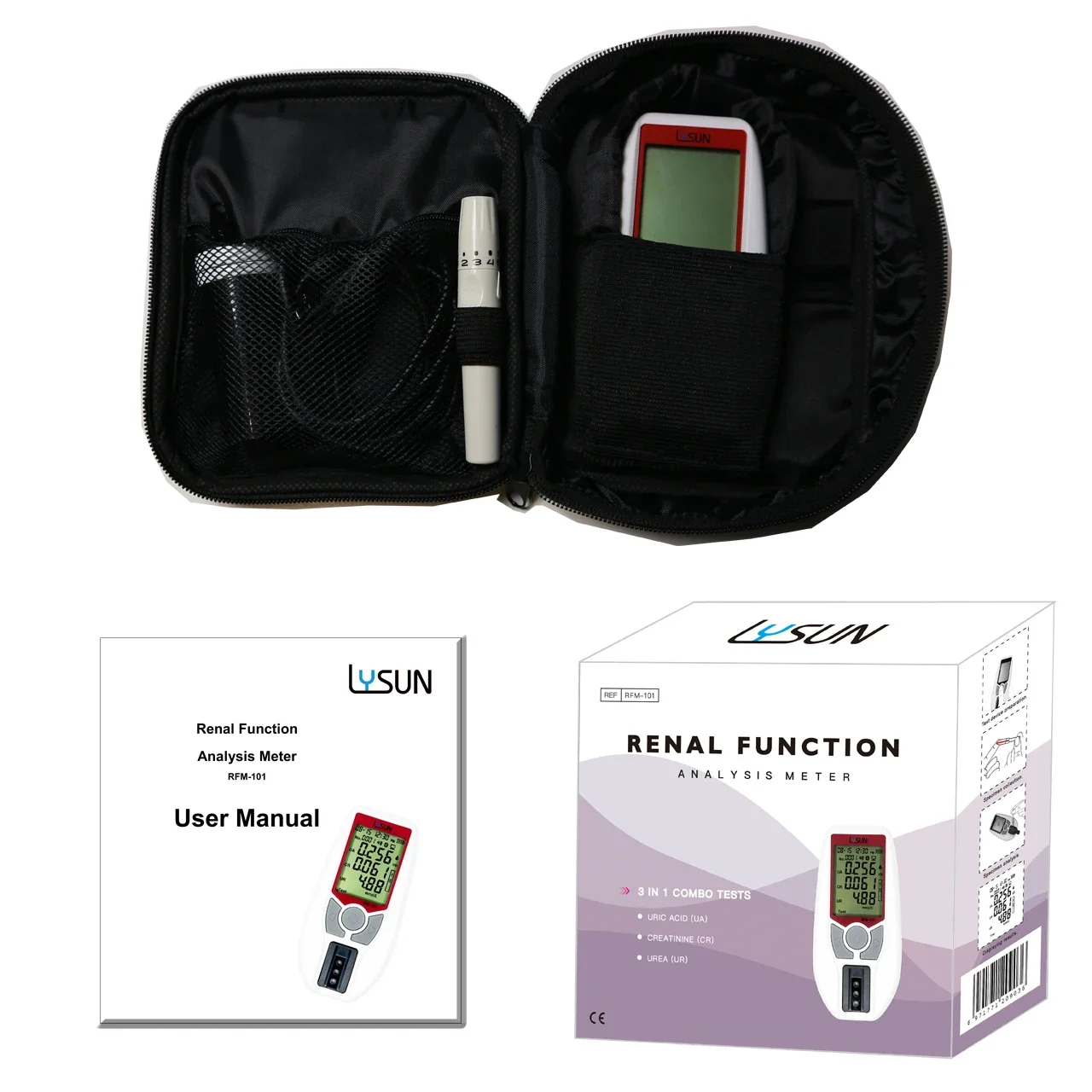 Lysun Kidney Function Test Renal Function Meter Uric Acid+creatinine+urea 3in1test Analyzer with Lab Quality for Clinic Use