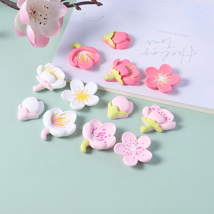 120pcs Sweet Peach Blossom Series Bud Flower Bloom Resin Flat Back Cabochon DIY Scrapbook Decor/Phone Beauty Embellishment