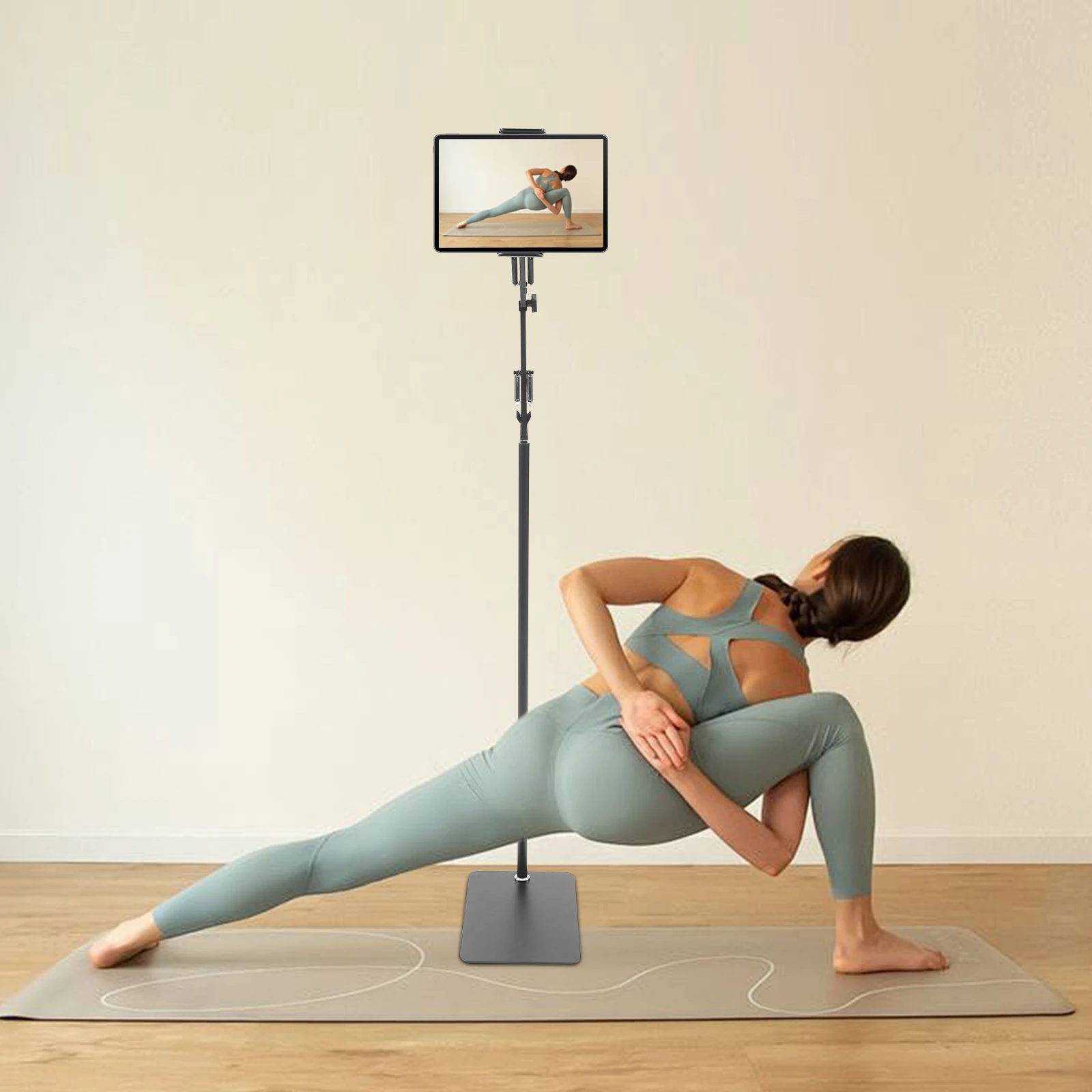 Carbon Steel Tablet Floor Stand 360° Rotation, Adjustable Angle with Non-slip Base for Stable Hands-free Viewing