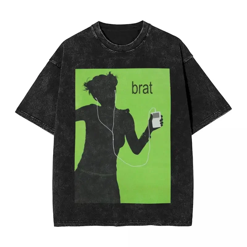 Washed T shirt brat Charli XCX album Hip Hop T-shirt Harajuku special guest shygirl streetwear tops tees for men women