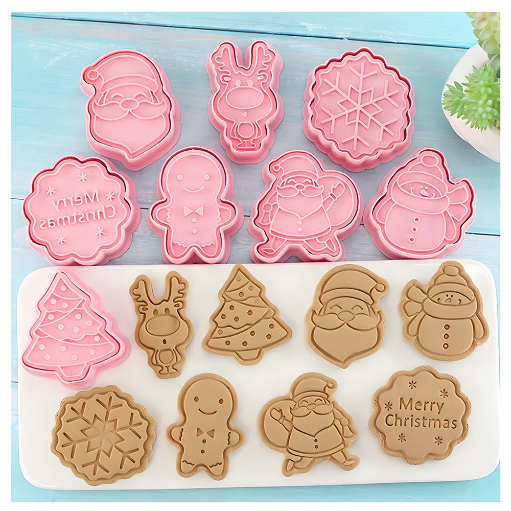 Cookie Cutter Mold Christmas Dough Stamp Plastic 3D Cartoon Pressable Biscuit Mold Confectionery Baking Pastry Bakeware