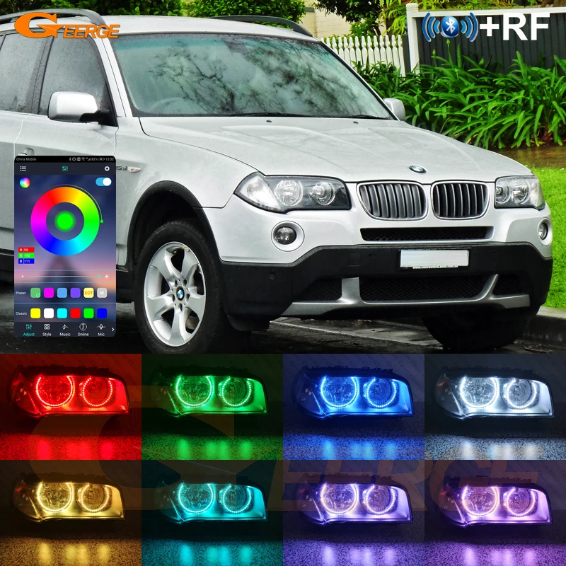 

For BMW E83 X3 Facelift 2007 2008 2009 2010 2011 Bluetooth App Multi-Color Ultra Bright RGB LED Angel Eyes Kit Halo Rings