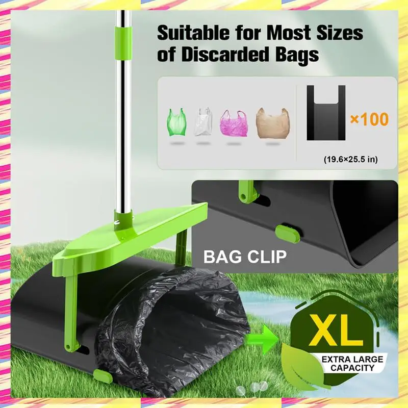 

ABJJ Pooper Scoopers Swivel Bin & Rake With 100 Waste Bag, Stainless Steel Handle Pooper Scoopers For Large Medium Small Dogs