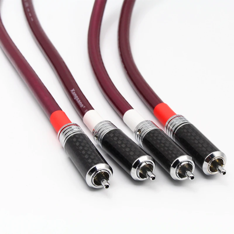 HiFi RCA Cable Rectangular 4N Pure Silver Conductor HiFi Audio Interconnect Line Carbon Fibre Plug