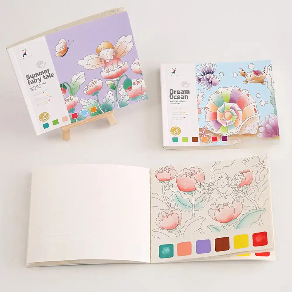 Juego de libros de dibujo de acuarela para niños, libro de Graffiti Gouache portátil creativo con pincel de agua para colorear, regalos de dibujo, 20 hojas