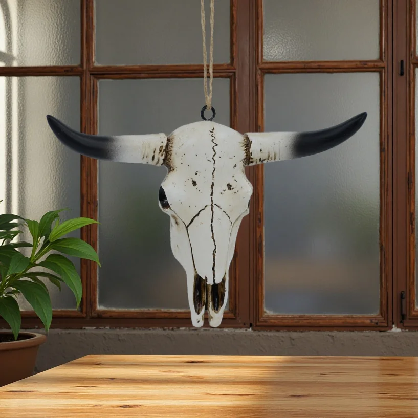 Resin Bull Head Skull Ornament Retro Animal Statue Pendants Halloween Christmas Decor Home Office Bar Wall Hanging Accessorie