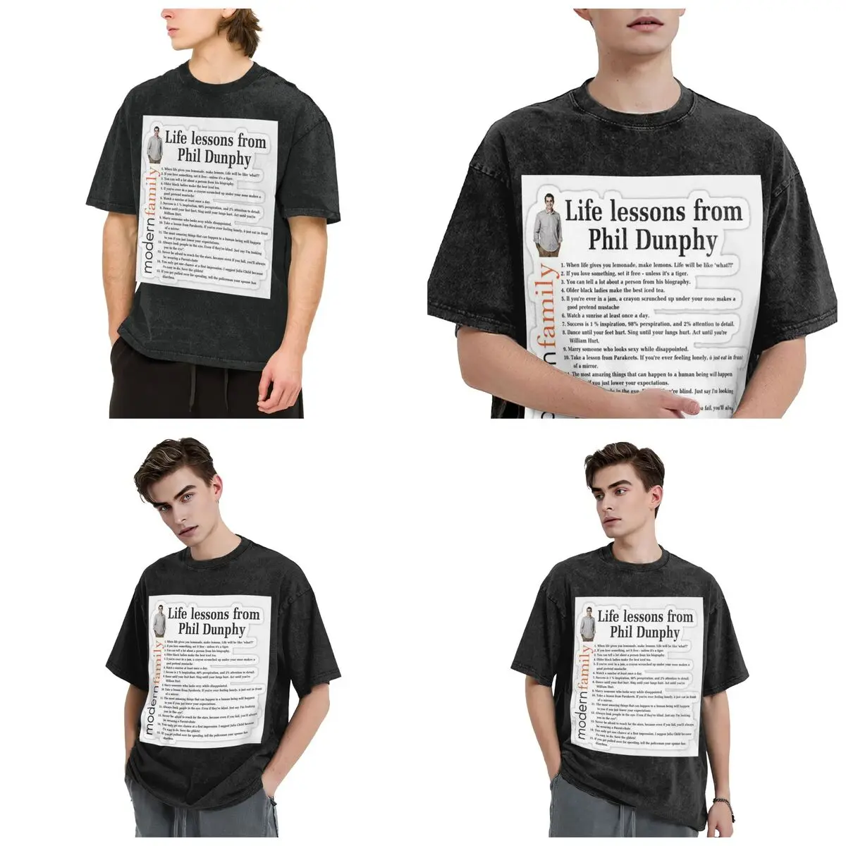 Streetwear T-Shirts Life Lessons Phil Dunphy Washed T Shirt Short Sleeve Hip Hop T-Shirt Tops Tees for Men Women