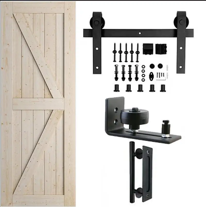 5 FT American Style Sliding Barn Doors Track and Handle Hardware Kit Timber Removable Detachable