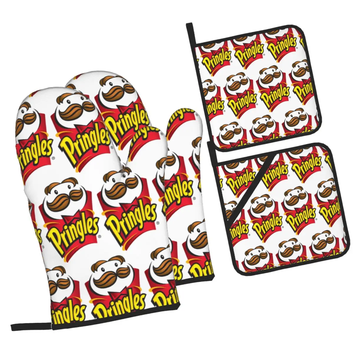 Potato Crisps Chips Pringles Print Oven Mitts and Pot Holder Sets of 4 for Baking Cooking Grilling Resistant Non-Slip Gloves