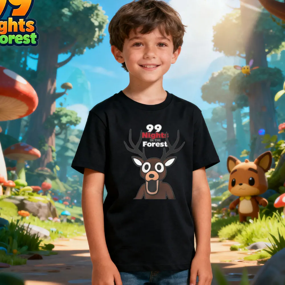 Kids 99 Night in The Forest Missing Game Graphic Tshirt Christmas Gamers Cotton Short Sleeve O-neck Gift for Holidays Boys Girls