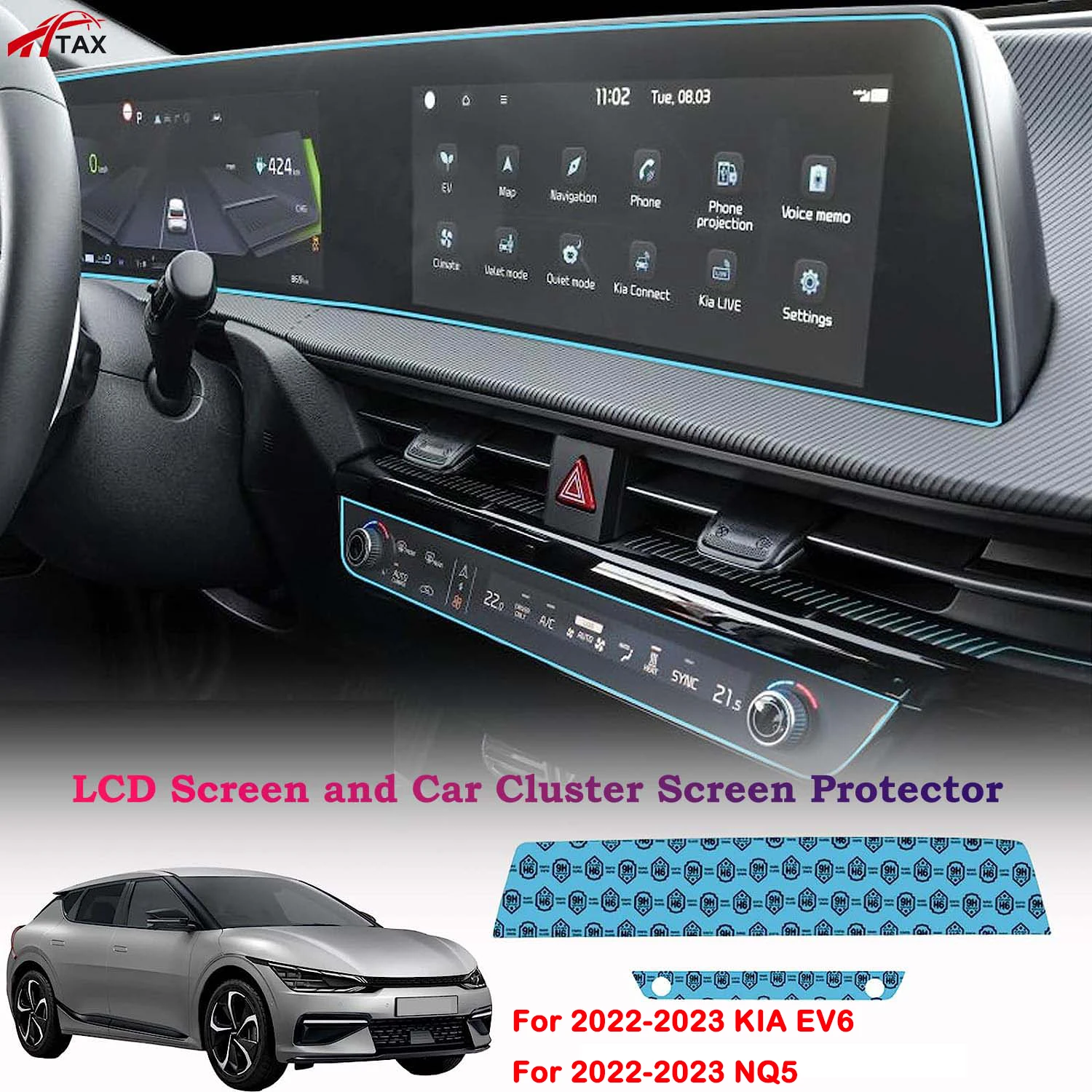 For KIA EV6 2022-2023 Navigation LCD Screen and NQ5 Car Cluster Screen Protector Touch Screen Climate Control Screen Protector