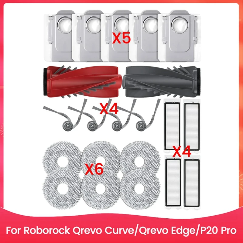 

2025 Trend For Roborock Qrevo Curve/Qrevo Edge/P20 Pro Roller Side Brushes Hepa Filter Mop Cloth Dust Bags Replacement Parts