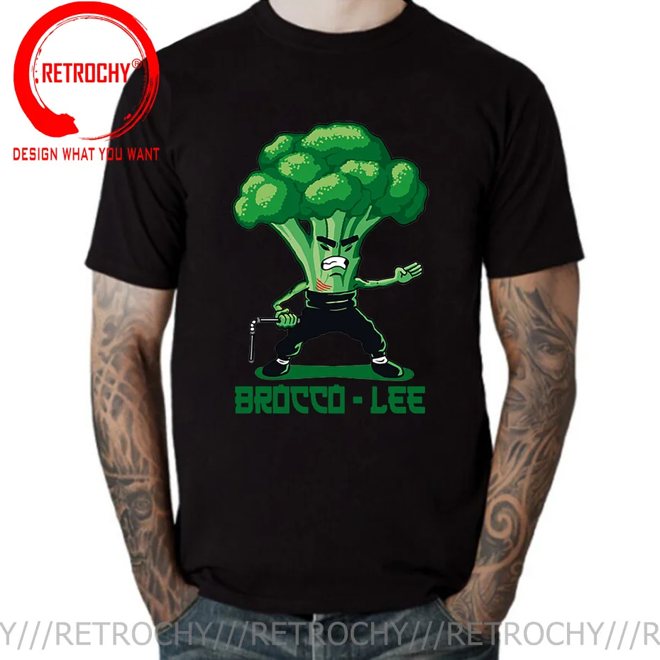 New Anime Brocco Lee T shirt men Funny Vegetable with Nunchucks T-shirt Parody Kung Fu Brucee Lee T shirt Jeet Kune Do tee shirt