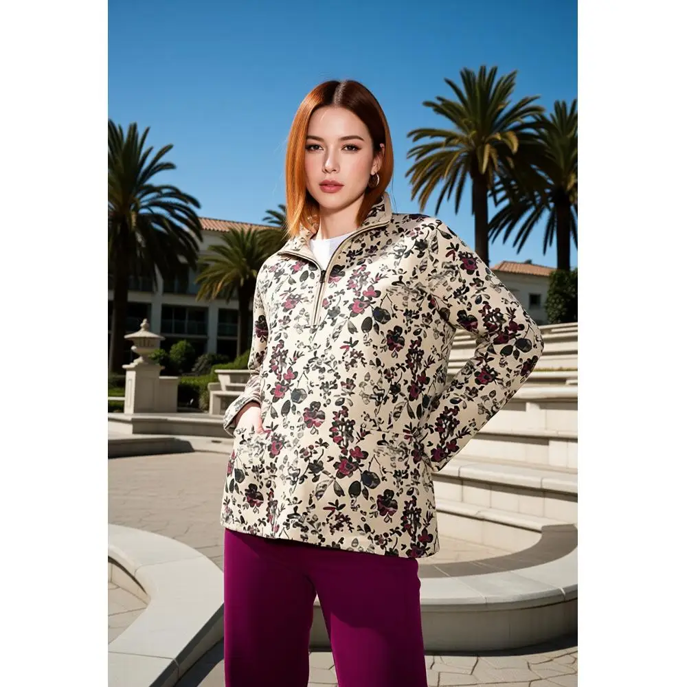 

Женский пуловер на молнии с цветочным принтом, модный и повседневный топ с длинными рукавами, удобная и легкая толстовка