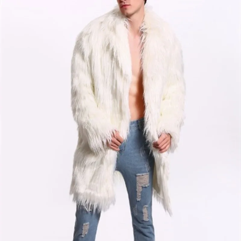Marque de luxe hommes hiver nouveau décontracté mode fausse fourrure manteau mi-long fausse fourrure de renard veste col de fourrure pardessus hommes veste noir