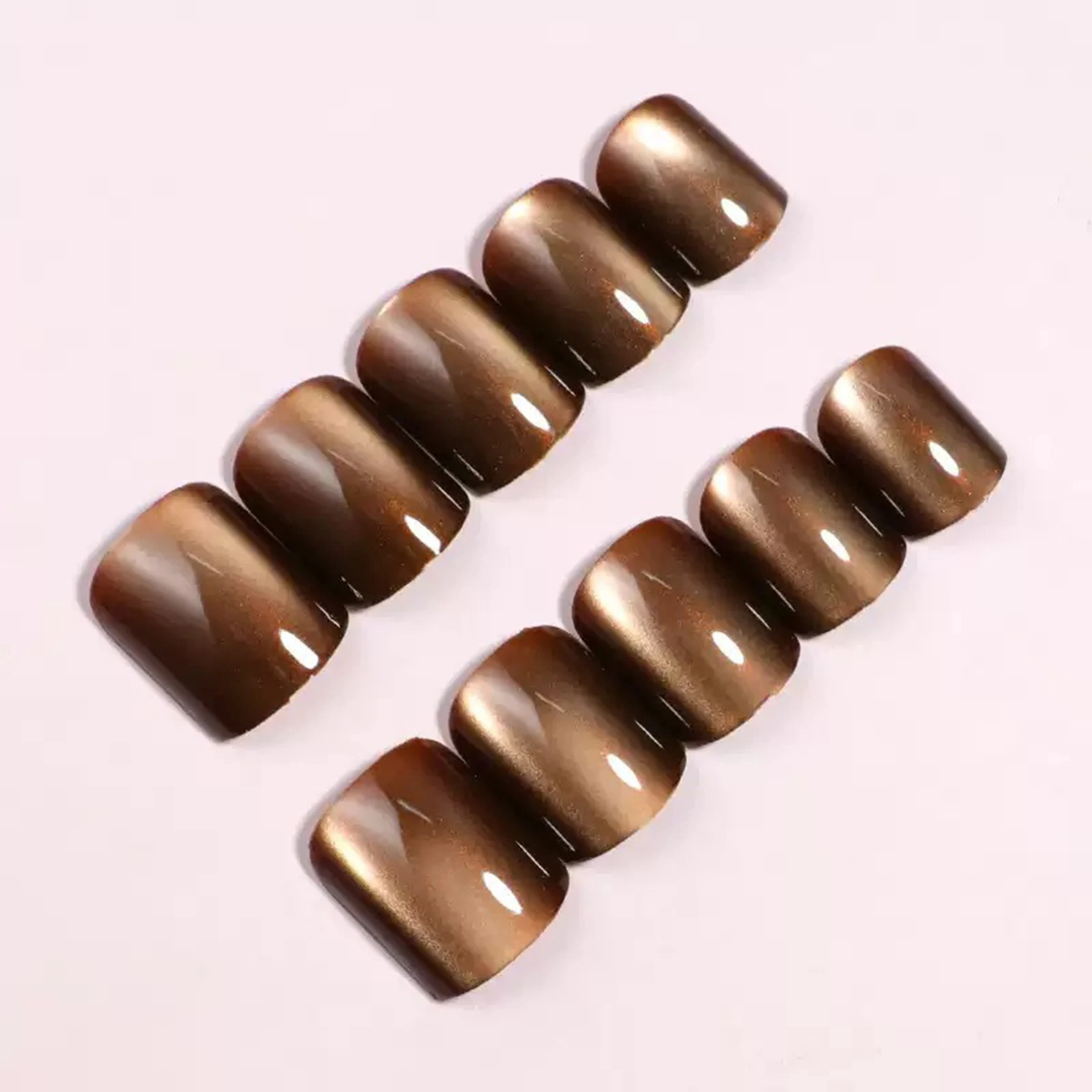24 Stück Kaffeefarbene Katzenaugen-Kurznägel, künstliche Nägel, tragbares Werkzeug, vollflächige Nagelspitzen, Acryl-Nagelspitzen für Frauen – Detail 7