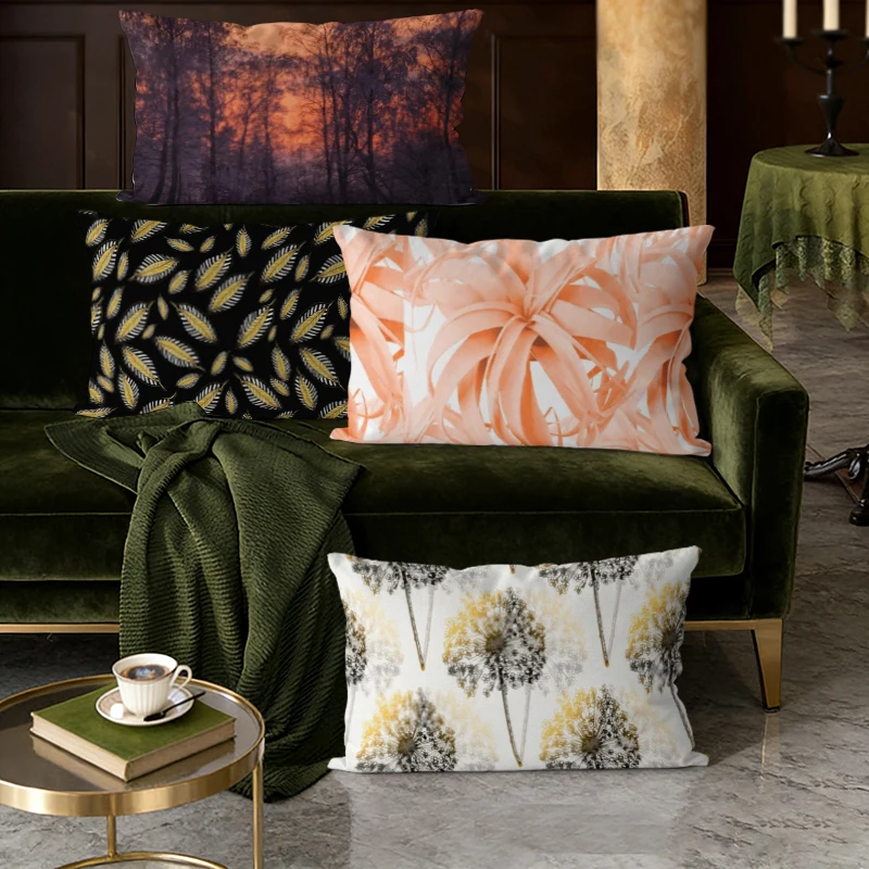 Assorted Nature Print Rectangular Pillow Covers Suitable For Sofa Bedroom Car Pillow Cover Cushion Rectangular Back Cushion