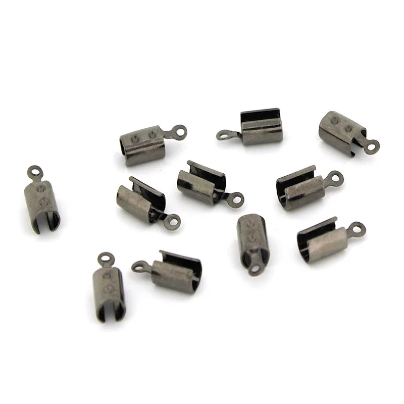 100Pcs 4mm Hole Leather Cord Ends Caps Crimp Bead End Caps for Jewelry Making DIY Components Bracelet Necklace Squeeze Fastener