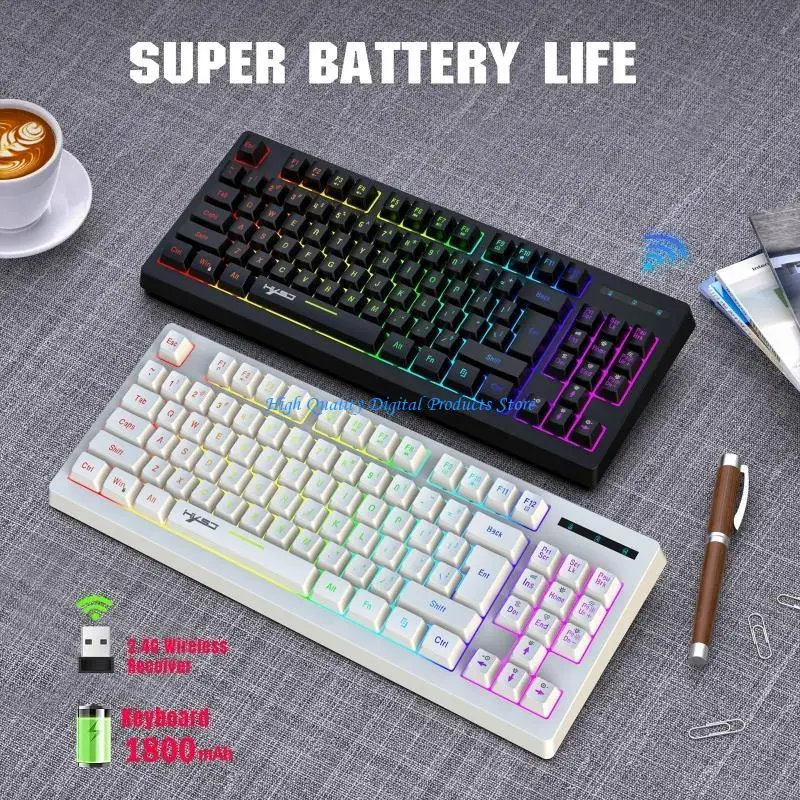 

U2JE L100 2.4G Беспроводная клавиатура 87-KEYS RGB BATELLIGHT Compact клавиатура 1800 мАч