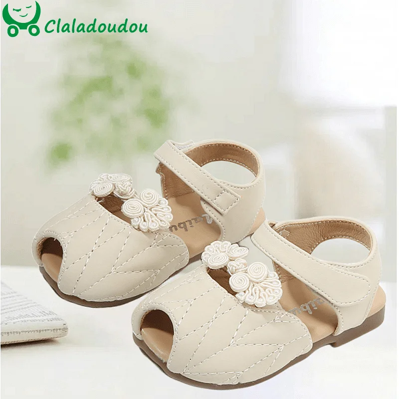 

Brand Toddler Girls Sandals With National Style Butterfly-knot Solid Beige Khaki Little Princess Summer Dress Shoe First Walkers