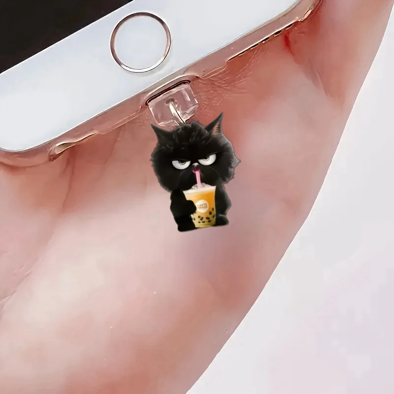 Capa acrílica para celular, chá de leite, cachorro, universal, poeira, com pingente brilhante, compatível com tipo C