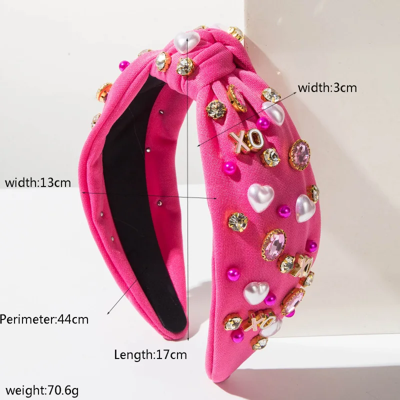 Ytterbium Sen New Valentine's Day Headband Diamond Pearl Alloy Letter XO Accessories Wide Edge Knotted Headband Hair Accessories