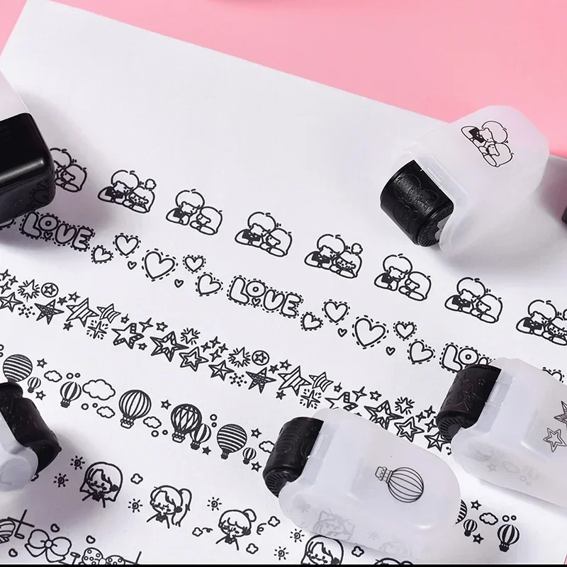 Cartoon Pattern Rolling Stamp Flower DIY Creative Seal Graffiti Handbook DIY Painting Stamps Roller Stationery Journal Supplies