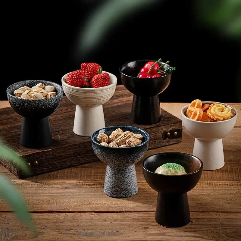 High Feet Ceramic Bowl Dessert Bowl Ice Cream Cup Dinner Plate Serving Plates Fruit Plate Salad Bowls Soup Bowl Snack Tray Dish