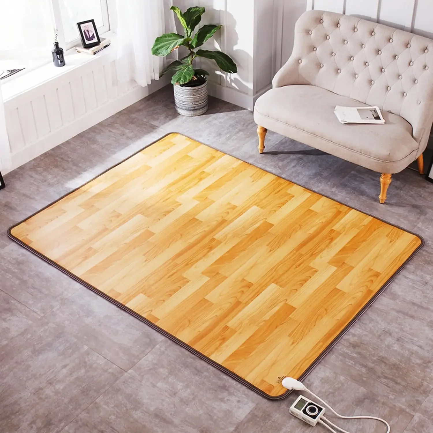 Heated Floor Mat Under Desk, Foot Warmer Floor Heater Timed Temperature Control, Electric Heated Carpet Area Rugs Graphene Elect