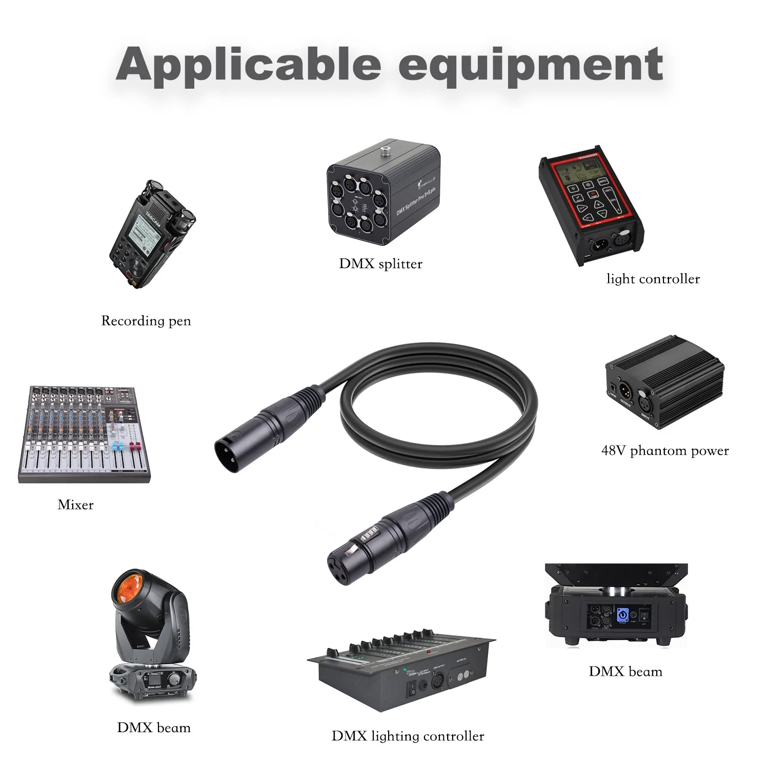 3-poliger Metallst ecker dmx Kabel Signal leitung LED par Bühnen beleuchtung Anschluss geschirmt Canon Audio Line XLR Controller Mixer Beam