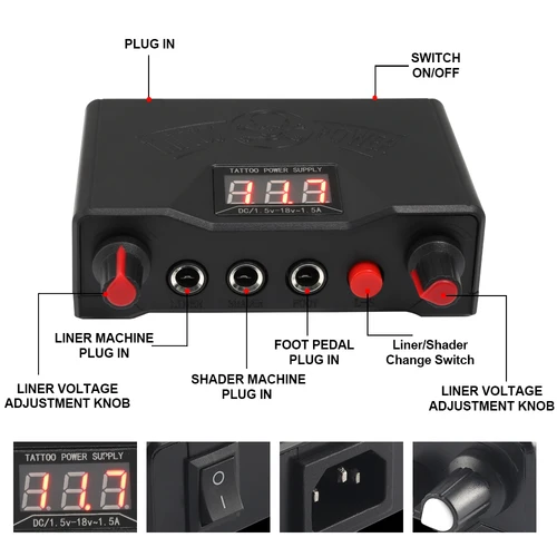 Imagen 2 del producto Kit de energía para tatuaje, Cable de Clip para Pedal de pie de modo Dual LCD Digital para pistola de tatuaje rotativa y bobina, Kit de accesorios para tatuaje